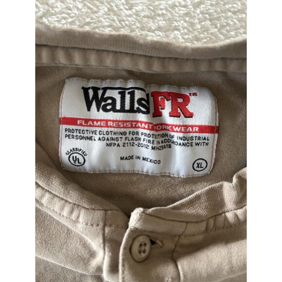 Walls FR Mens Long Sleeve Crew Neck Henley T-Shirt BeigePocket Pyro Safe Size XL - Picture 3 of 10